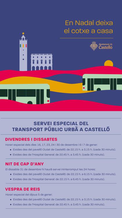 08-12-22 Horarios transporte urbano de Castelló en Navidad